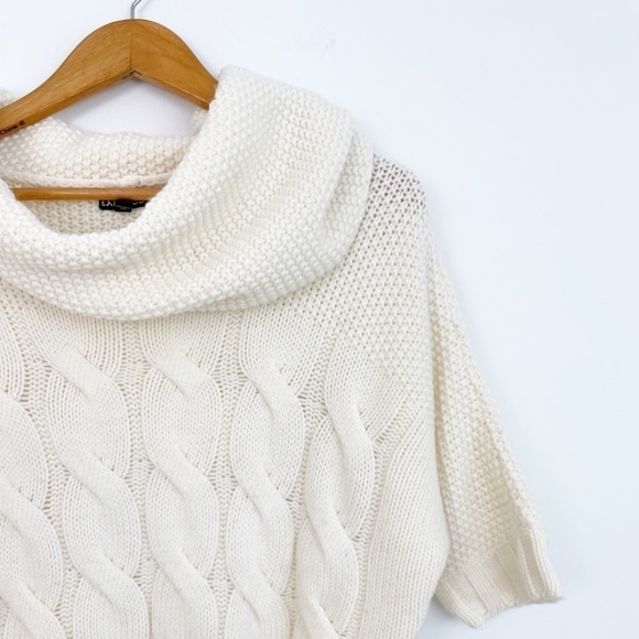 Express Cream Wool Blend Cable Knit Short Sleeves Sweater Size Xsmall - Picture 4 of 16